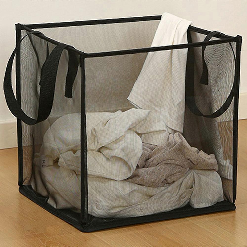 Single Layer Portable Square Mesh Laundry Basket with Handles Foldable Clothes Hamper