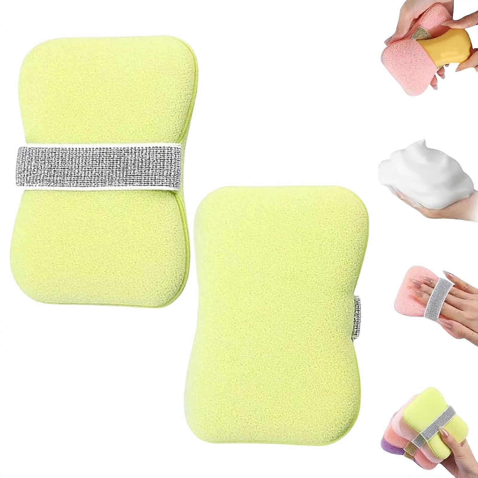 DoubleSided Bath Sponge with Builtin Soap Pouch, 2 in 1 Quick Lather Shower Exfoliating Sponge Green