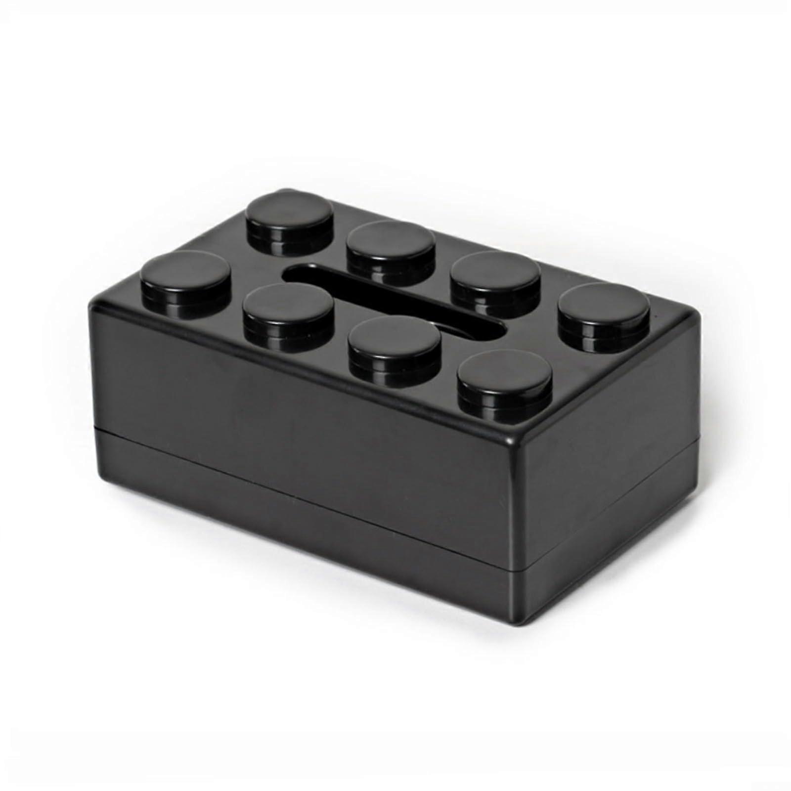 Tissue Box Holder with Creative Block Design, Black ABS Rectangular for Home or Office Decor