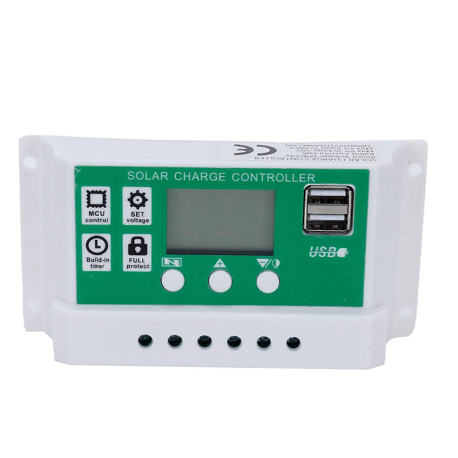 60A PWM Solar Charge Controller 12V 24V with LCD Display, MultiProtection and Auto Voltage Detection