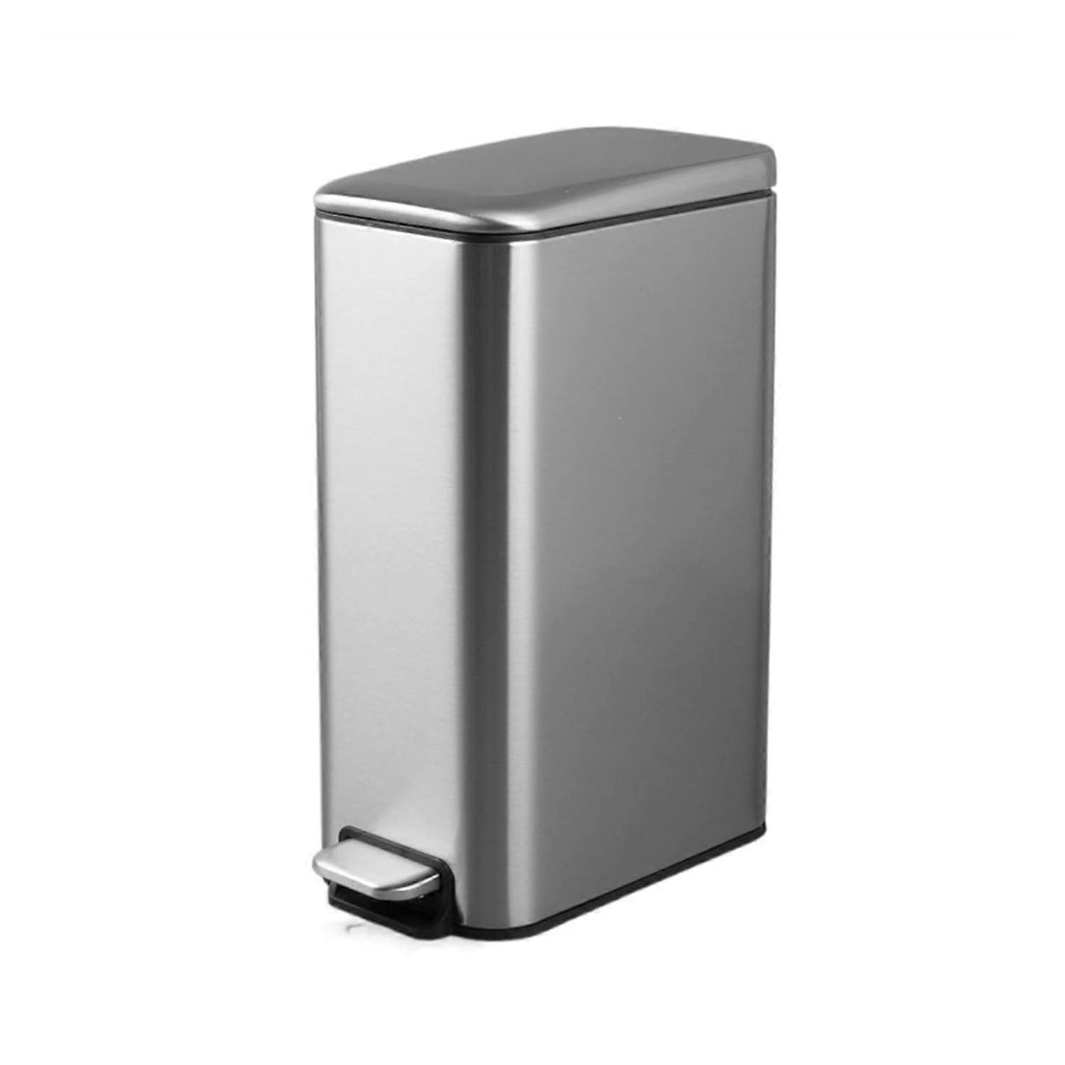 Stainless Steel Narrow Kitchen Trash Can with Foot Pedal Lid, 8L Rectangular Compact Bin