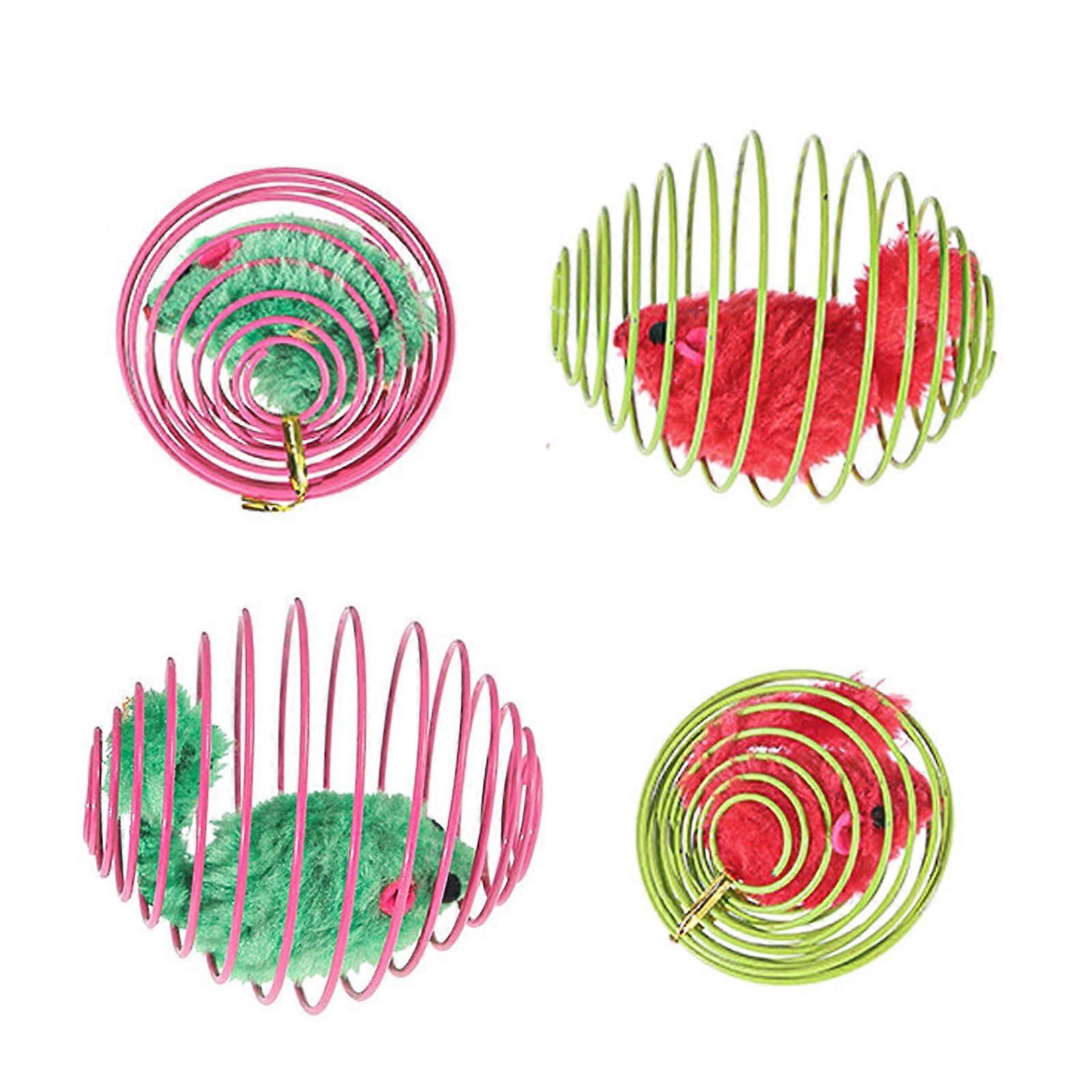 4pcs Interactive Cat Toys with Plush Mouse in Durable Wire Cage and Rolling Balls for Indoor Cats