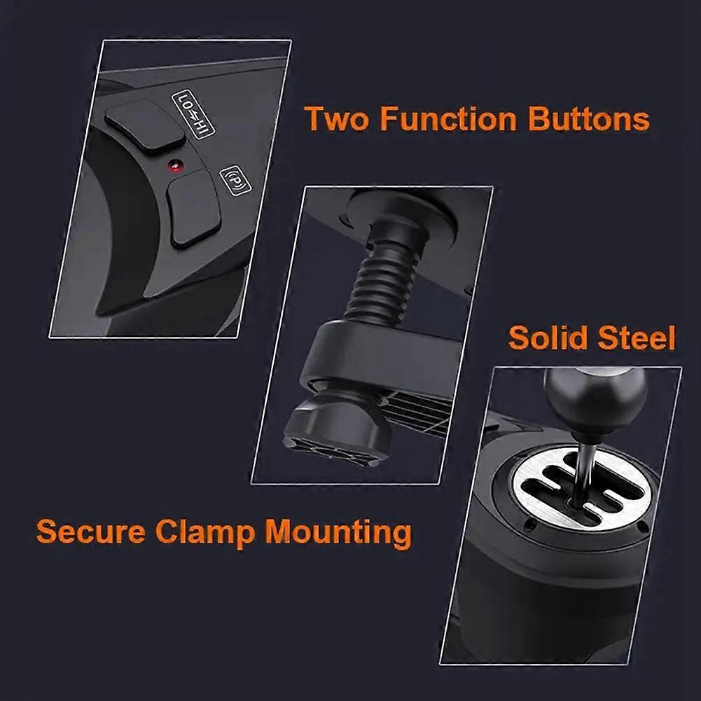 Driving Shifter: 6+1 H-Pattern, 2 Button Push-Down Reverse Gear, Plug-Play for PC & Multi-Device Racing Steering Wheels