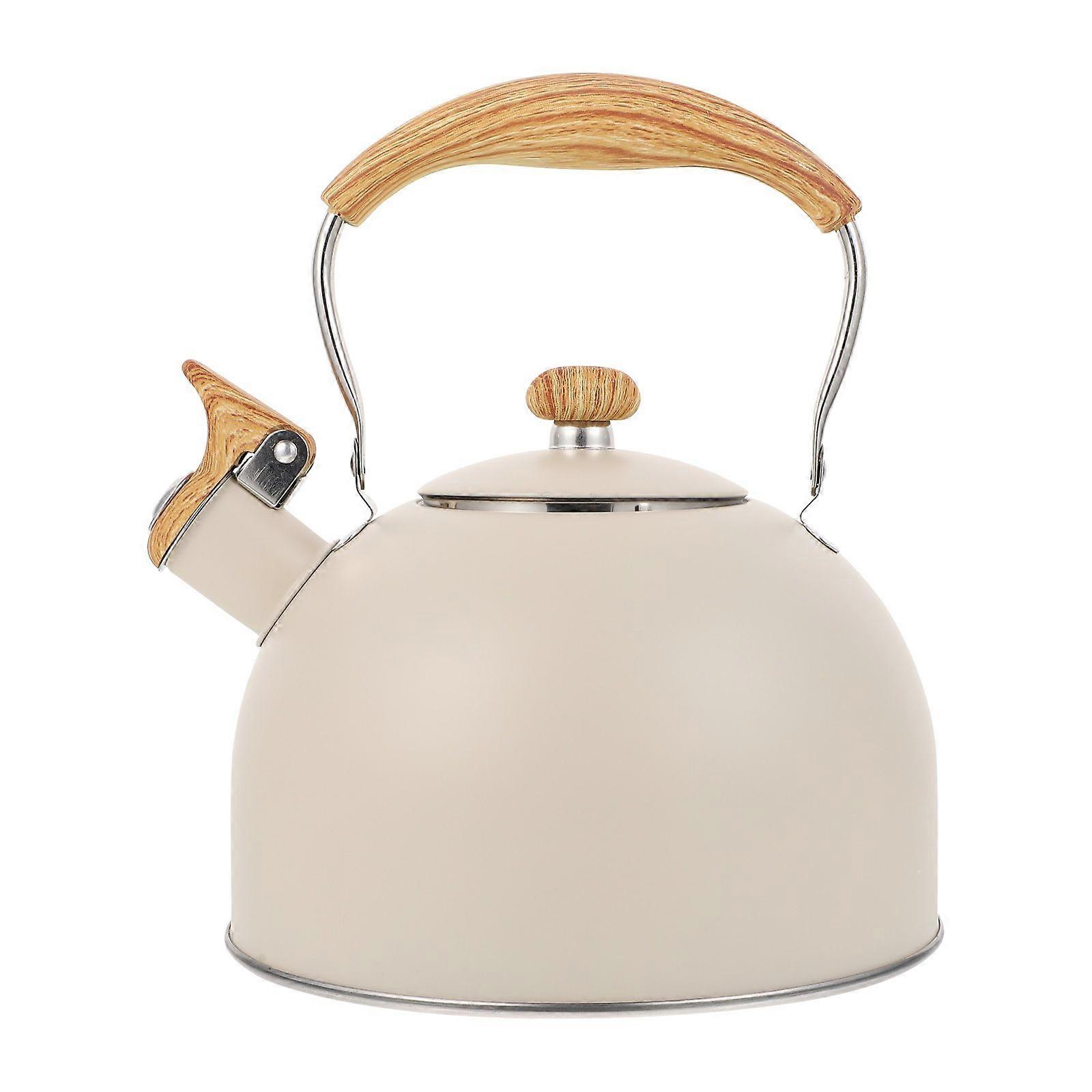 1Pc 2.5L Flat Bottom Kitchenware Whistling Kettle Sounding Kettle (Beige)