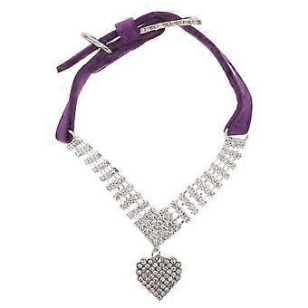 Sparkly Dog Collar - Adjustable Bling Rhinestone Cat Collar 2.75'' Wide For Small Pets - Sparkly Jewelry Necklace With Heart Pendant For Kitten Puppy 
