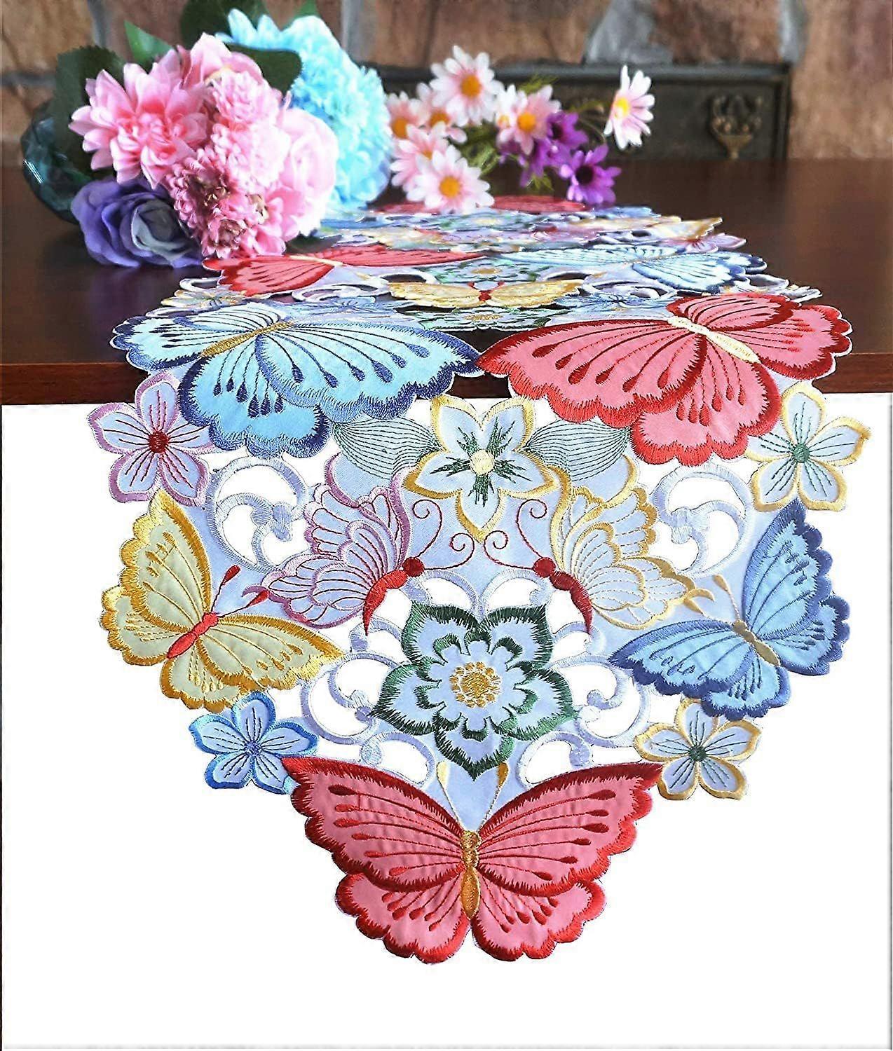 Spring Table Runner E Embroidered Butterfly Table Runner 13"34" Applique Floral
