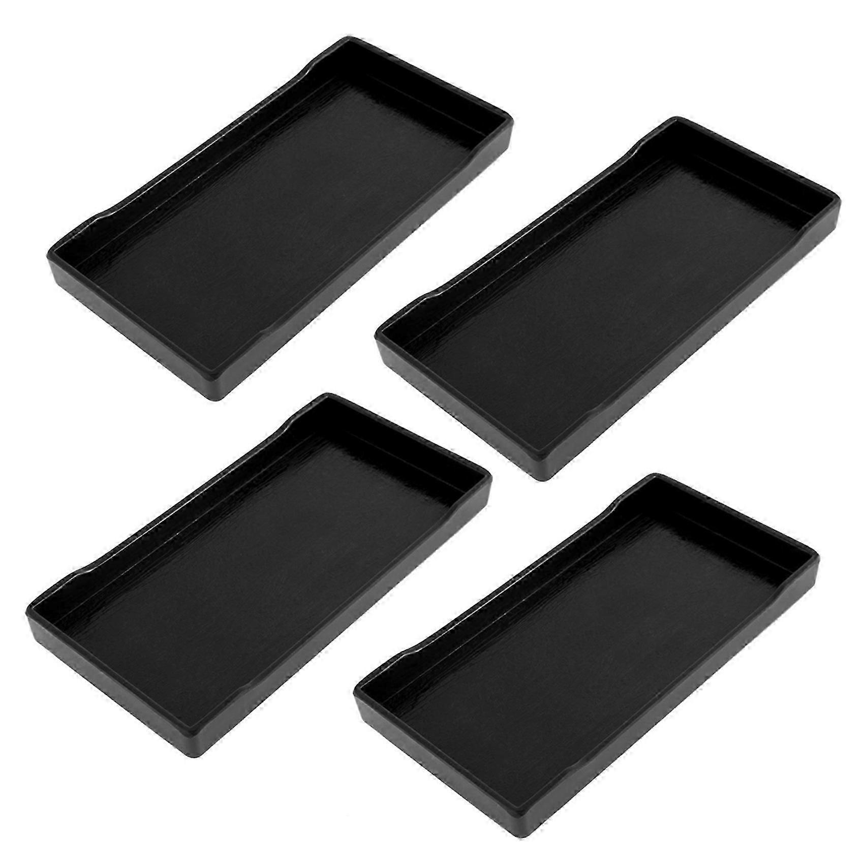 4X Plastic Rectangular Design Lunch Food Tray Salver Black