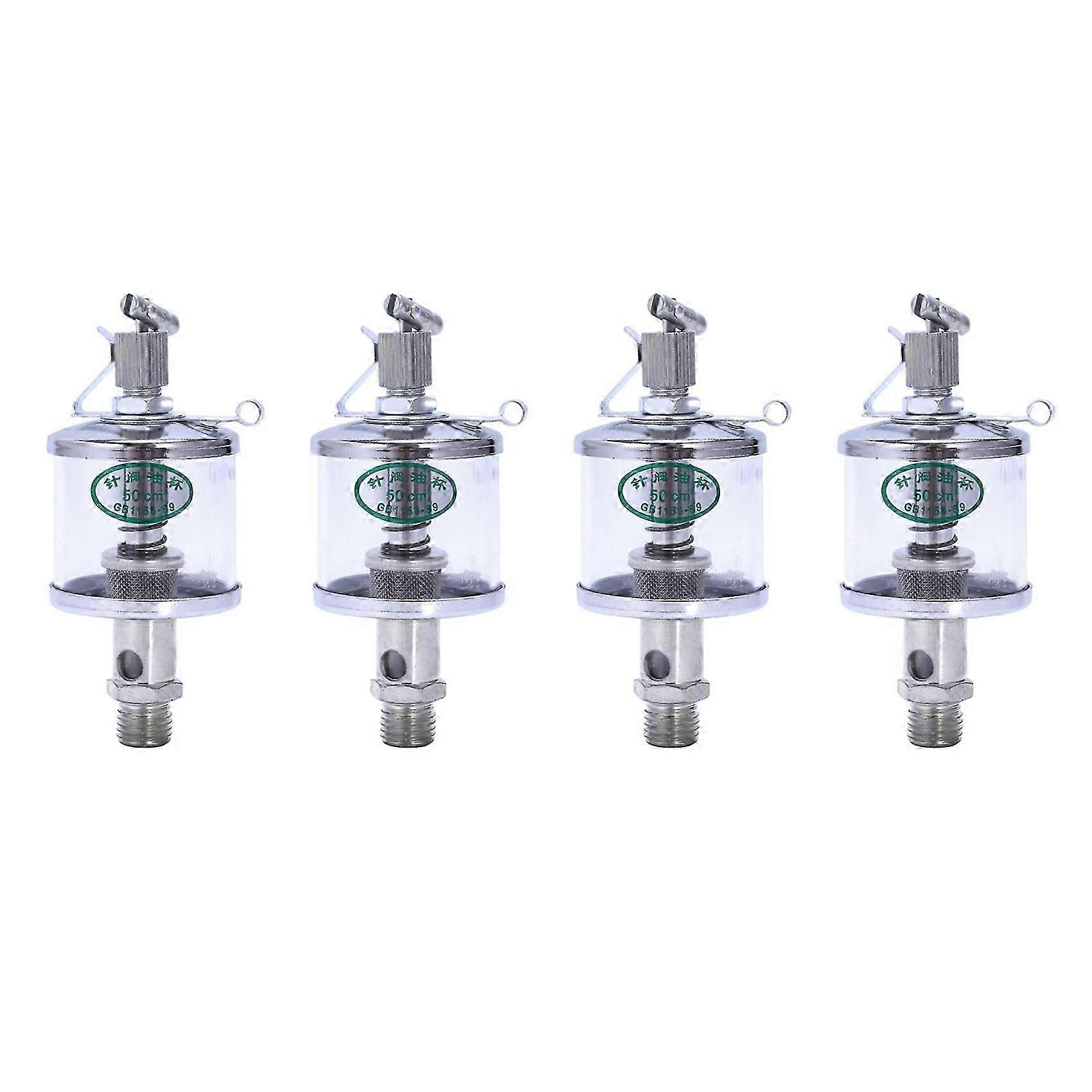4X 50ML Engine Machine Lubricator Oil Gravity Drip Feed Oiler Clear+Silver