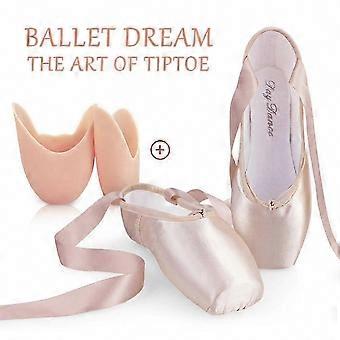 Satin Ballet Shoes with Ribbons for Girls and Adults Practice Pointe Dance Footwear Women Ballerina Slip-On