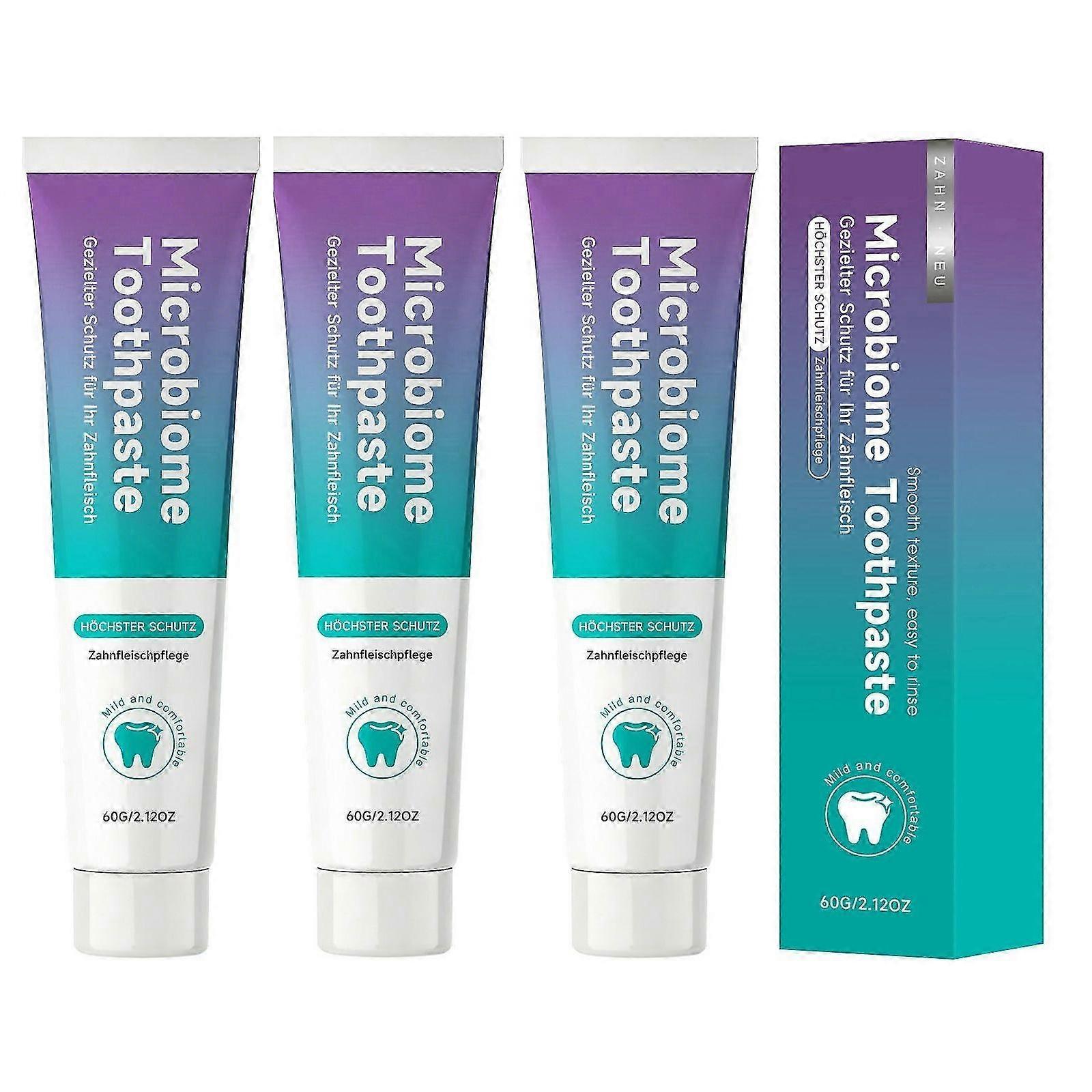 Lot de 3 dentifrices Microbiome, goût menthe, combat la plaque dentaire, répare les gencives et l'émail, protège les dents sensibles