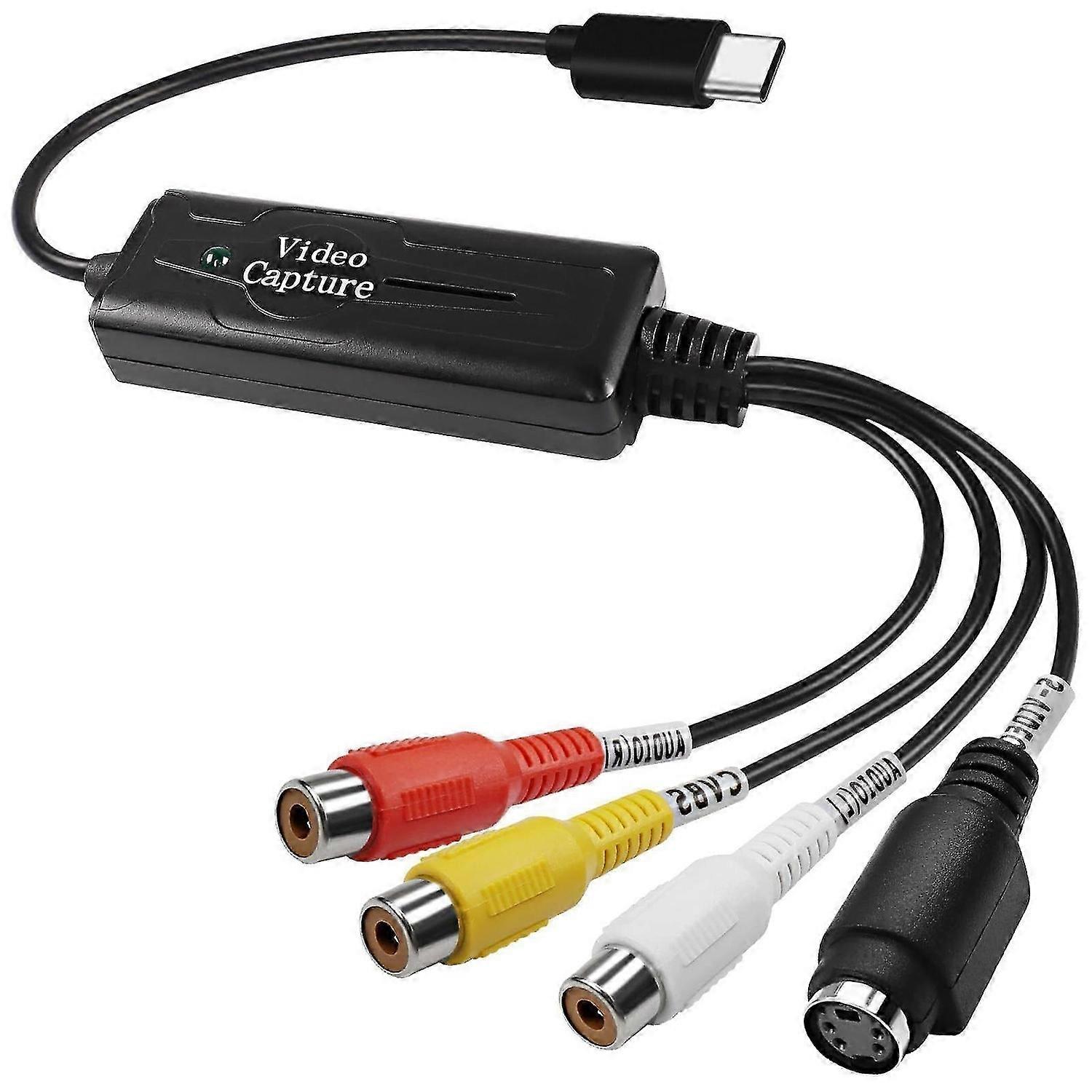 RCA to USB C Video Capture Device for PC and Mac, NTSC PAL SVideo Composite Converter