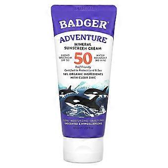 Badger, Adventure, Mineral Sunscreen Cream, SPF 50, Unscented, 2.9 fl oz (87 ml)