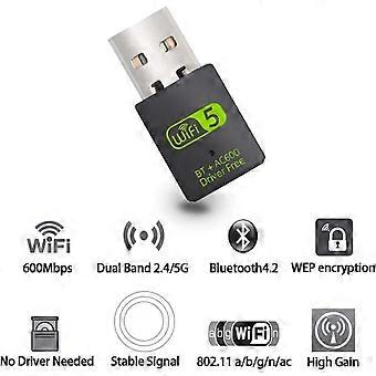 USB WiFi Bluetooth Adapter, 600Mbps Dual Band 2.4/5Ghz Wireless Network External Receiver, Mini WiFi Dongle