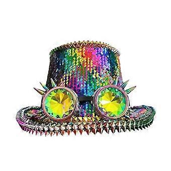 Suojalasit Rivet Studded litteä silinterihattu naisille hohtava Seuiqned hattu Syntymäpäiväjuhlat Kapteenin hattu muodolliseen tapahtuma-asuun
