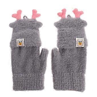 Warm Gloves Half Finger Gloves Featuring Cartoon Antler Design 1Pair