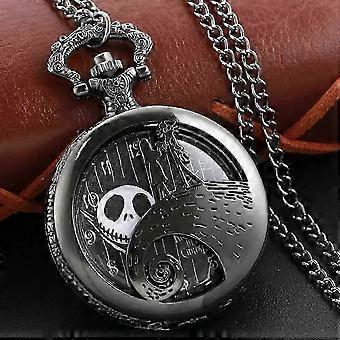 Vintage Christmas Theme Quartz Pocket Watch Jack and Sally Design Necklace Mens Womens Xmas Gift