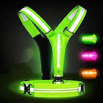 LED Reflective Vest Running Gear ,USB Rechargeable Light Up Running Vest for Night Walking with Waterproof Phone Bag,High Visibility Armband-green