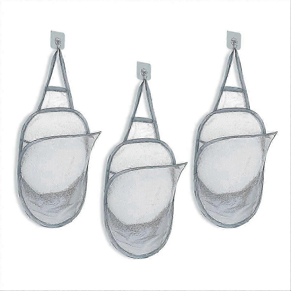 3 Pieces Hanging Laundry Basket Foldable Mesh Laundry Basket