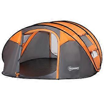 4-5 Person Pop-up Camping Tent Family Tent w/ 2 Mesh Windows & PVC Windows Portable Carry Bag for Outdoor Trip, Orange