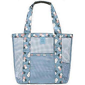 Mesh Beach Tote (blue Flower) Waterproof Mesh Foldable Shoulder Bag Reusable  Tote Bag Beach Toy Storage Bag