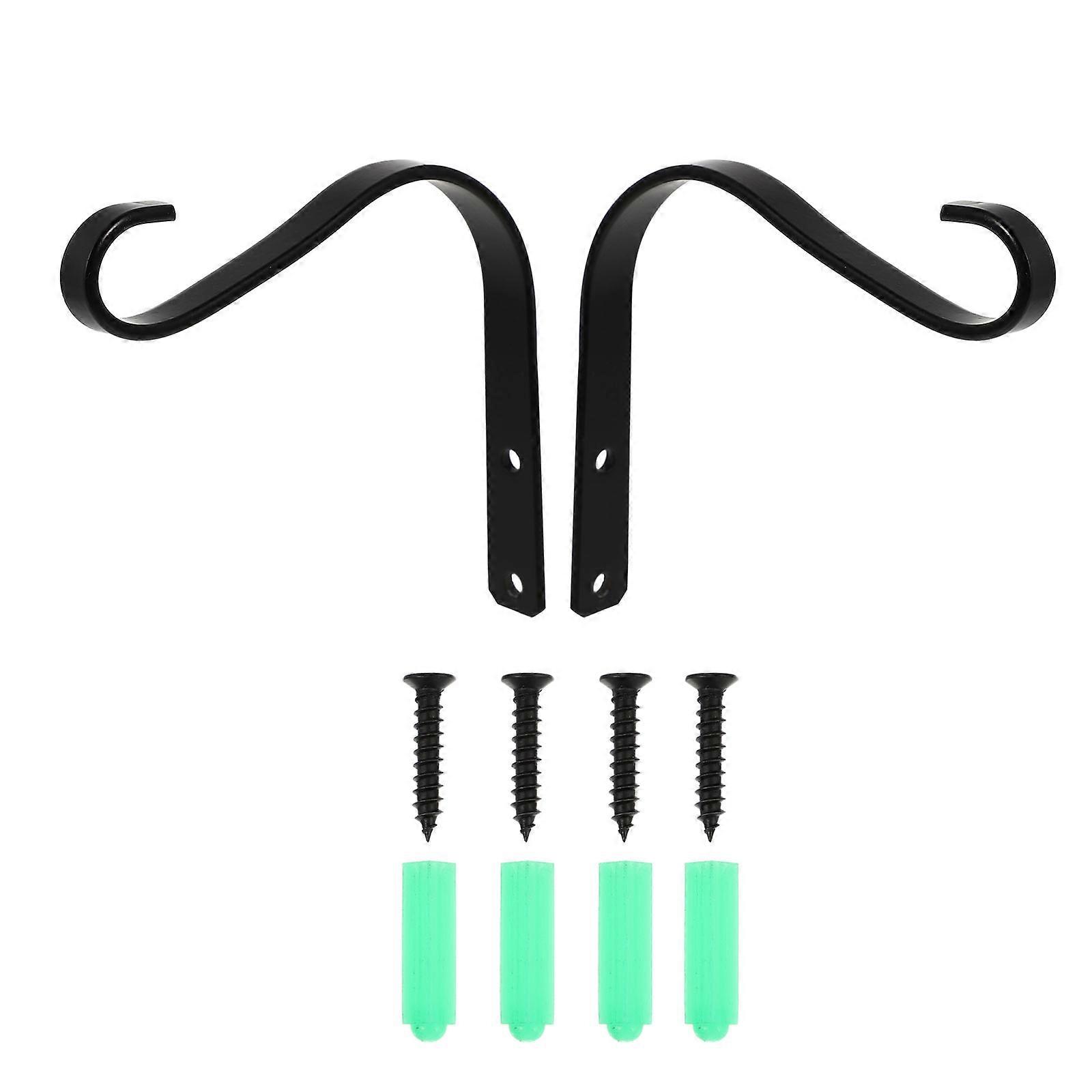 Black Retro Plant Hook Iron Wall Bracket for Hanging Use 2Pcs