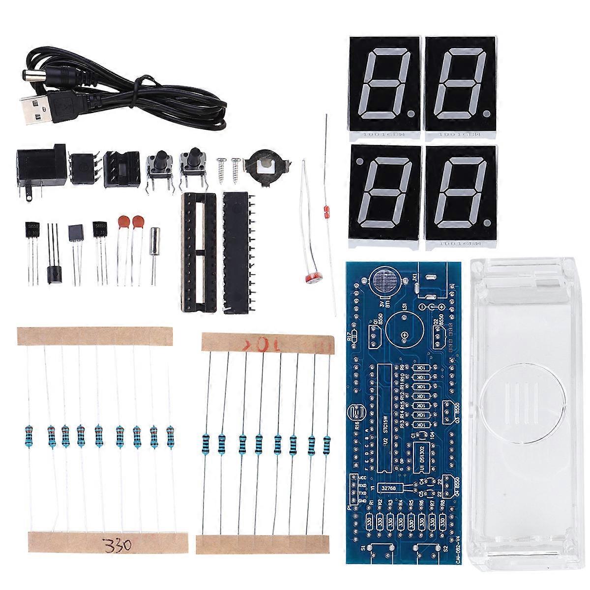 1Set SCM LED Digital Clock Unassembled Components Single Chip Microcomputer Clock Microchip Clock (White)