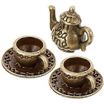 Miniature Metal Tea Pot Tiny Tea Cups for DIY Decoration 1Set
