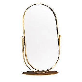 Metal Frame Desk Mirror - Oval Standing Makeup Mirror - Bathroom or Bedroom Mirror (Gold)