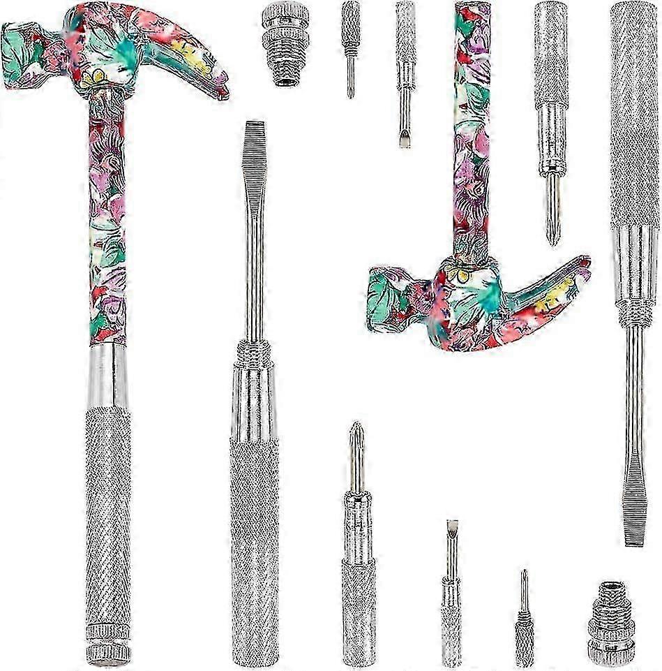 2 Sets 6-in-1 Multifunctional Mini Metal Hammer Screwdriver Set Flathead Phillips Bits