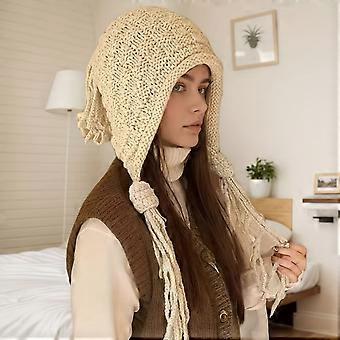 Fringe Beanie for Women, Warm Ear Protection Pullover Hat, Korean Style Knit Winter Cap
