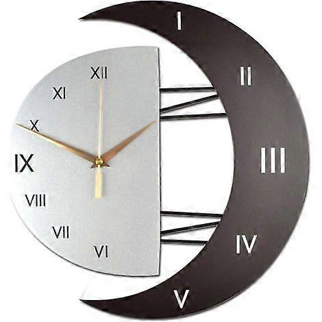 Modern Silent Design Wall Clock, Creative Moon-Shaped Frame Kitchen Clock, Home Decor Clock (32x32)