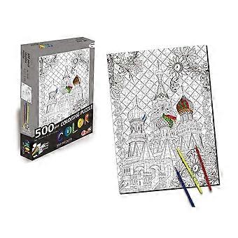 Quebra-cabeça para colorir da Catedral de São Basílio com 500 peças para adultos e 6 marcadores - Conjunto criativo e relaxante