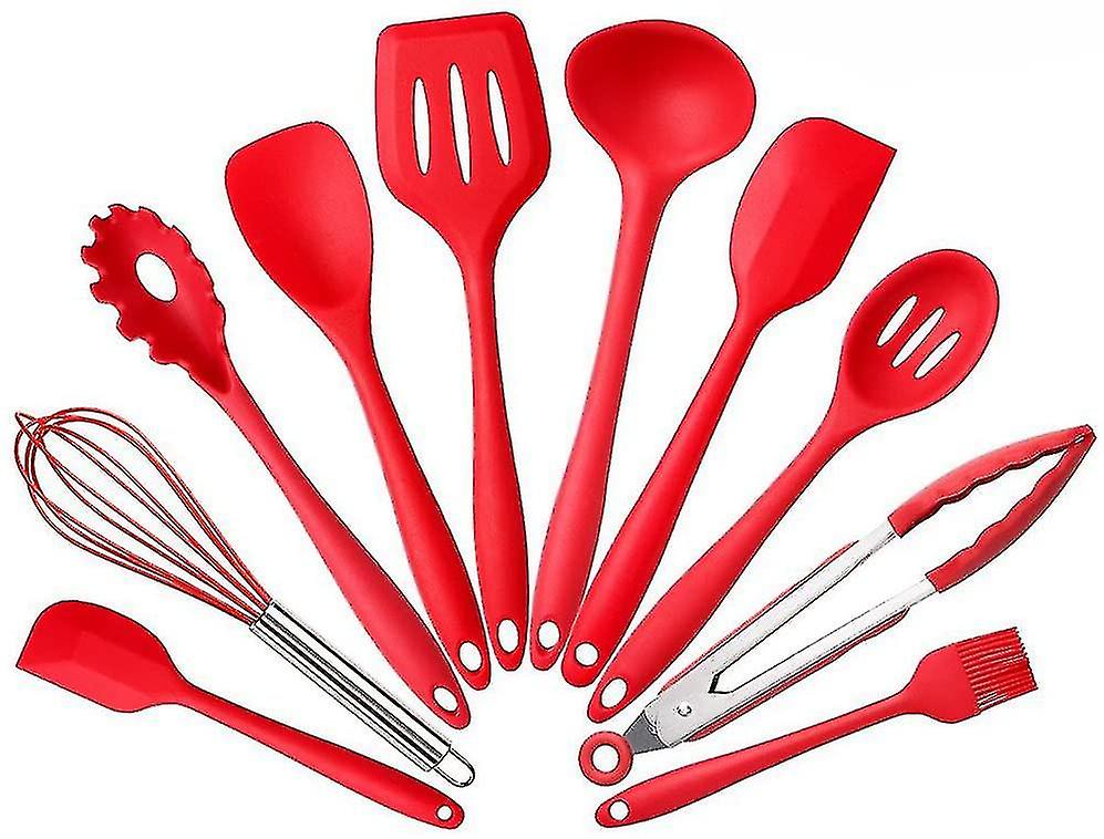 10 Piece Kitchen Utensils Silicone Set (10 Pieces Red)
