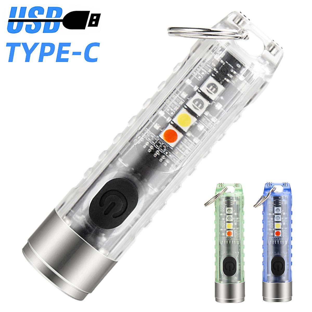 Mini Powerful Keychain LED Flashlight Type-C Rechargeable Flashlights IP65 Waterproof