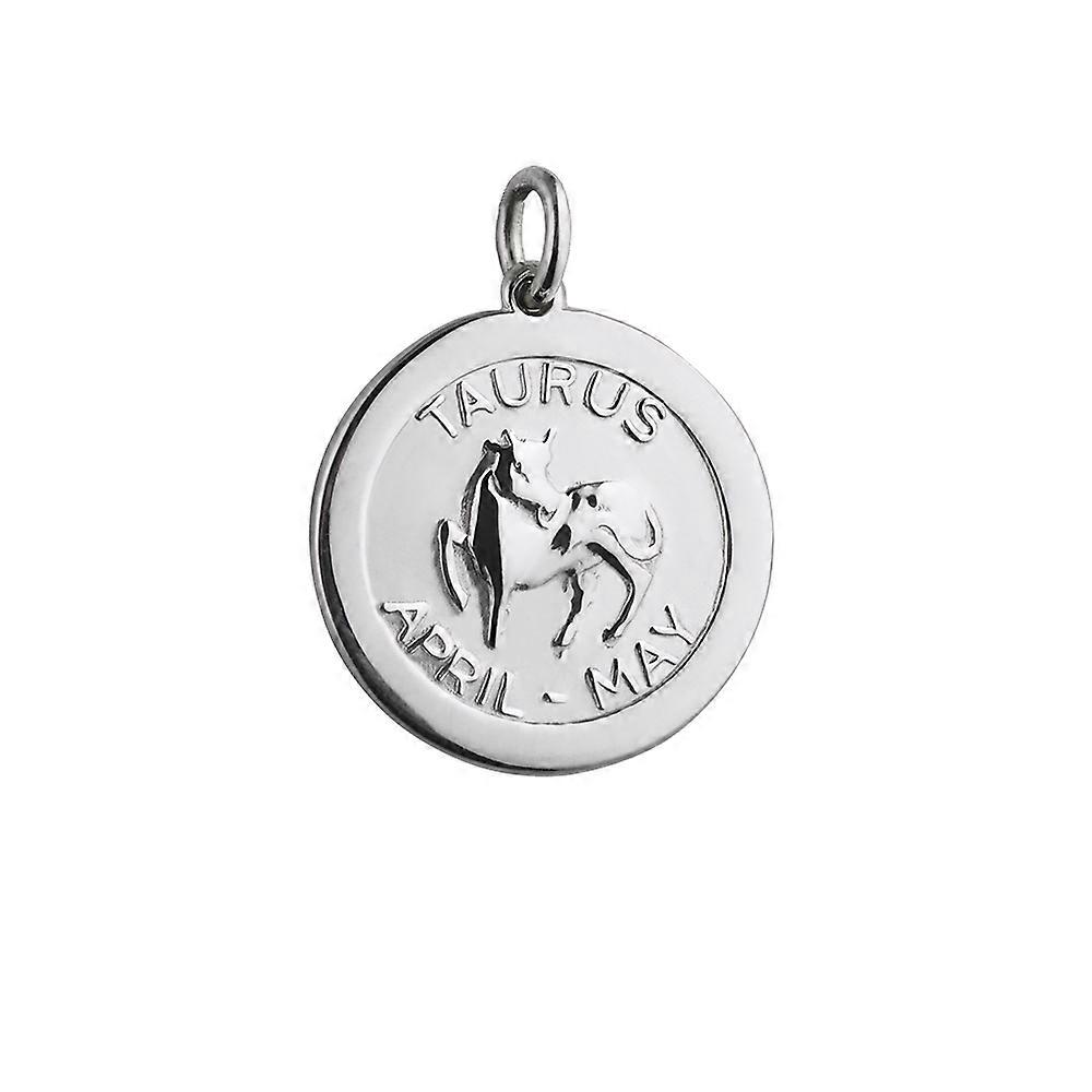 Silver 22mm round Zodiac Disc Pendant Taurus