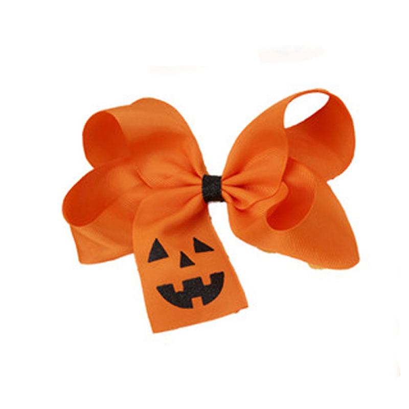 6Pcs Halloween Handmade Ribbon Pumpkin Hairpins for Girls Toddlers Kids