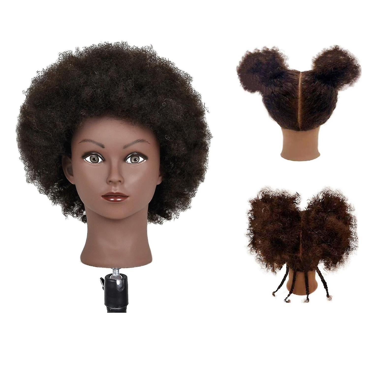 Hår Styling Practice Doll Head Training Mannequin Clamp Afro Light Black