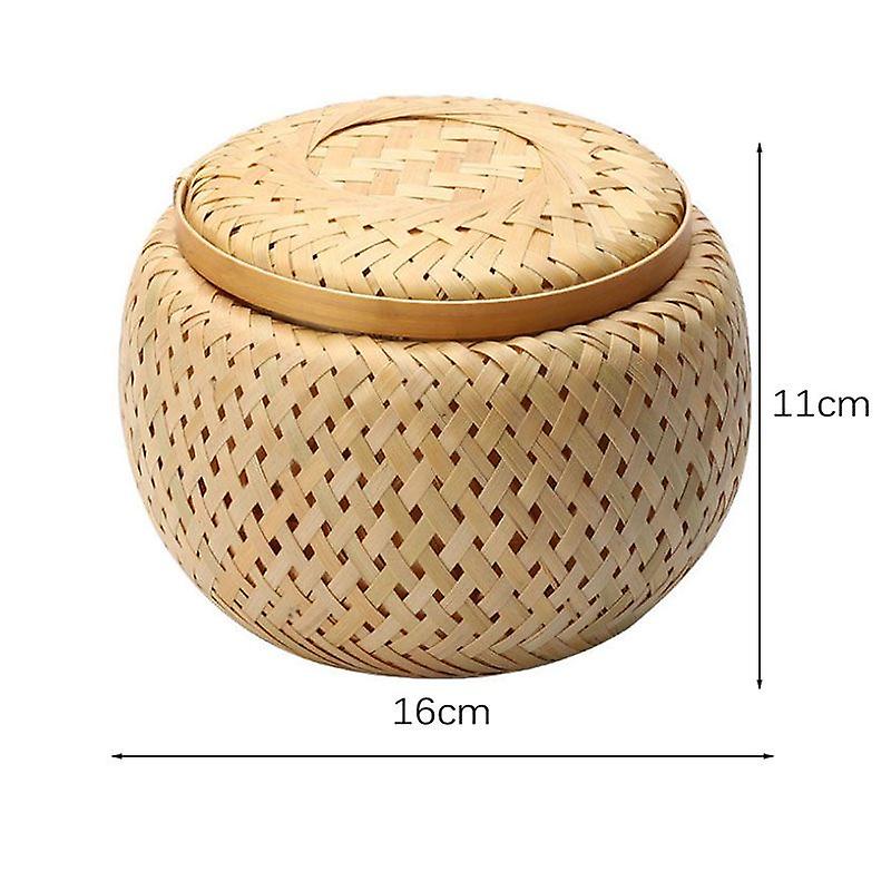 1pc Bamboo Useful Bamboo Woven Double Layer Basket With Cover Storage Basket