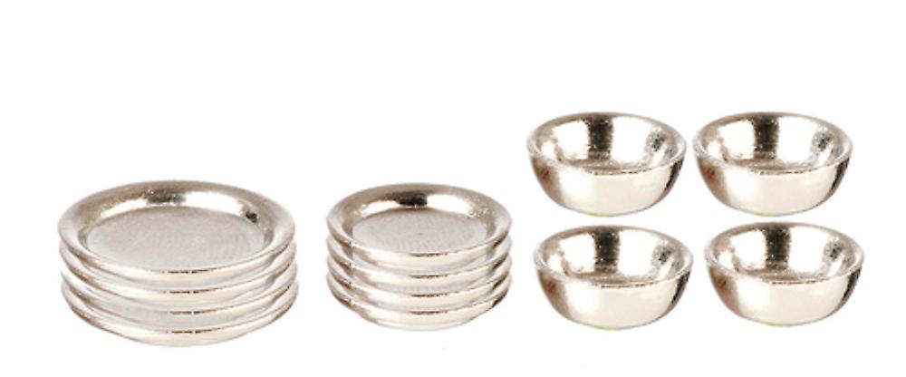 دمى البيت كروم لوحة & طبق مجموعة مصغرة ملحق الطعام المعدنية