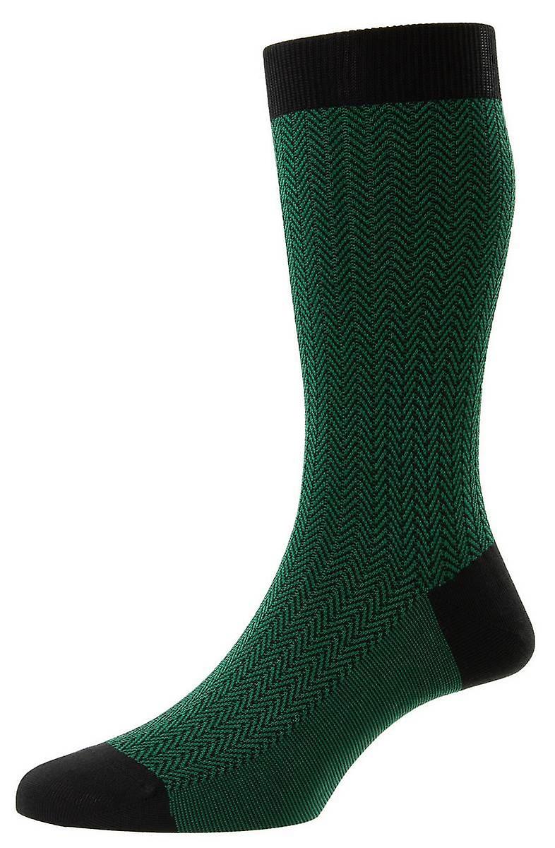 Pantherella Fabian Cotton Fil D'Ecosse Herringbone Socks - Charcoal Grey