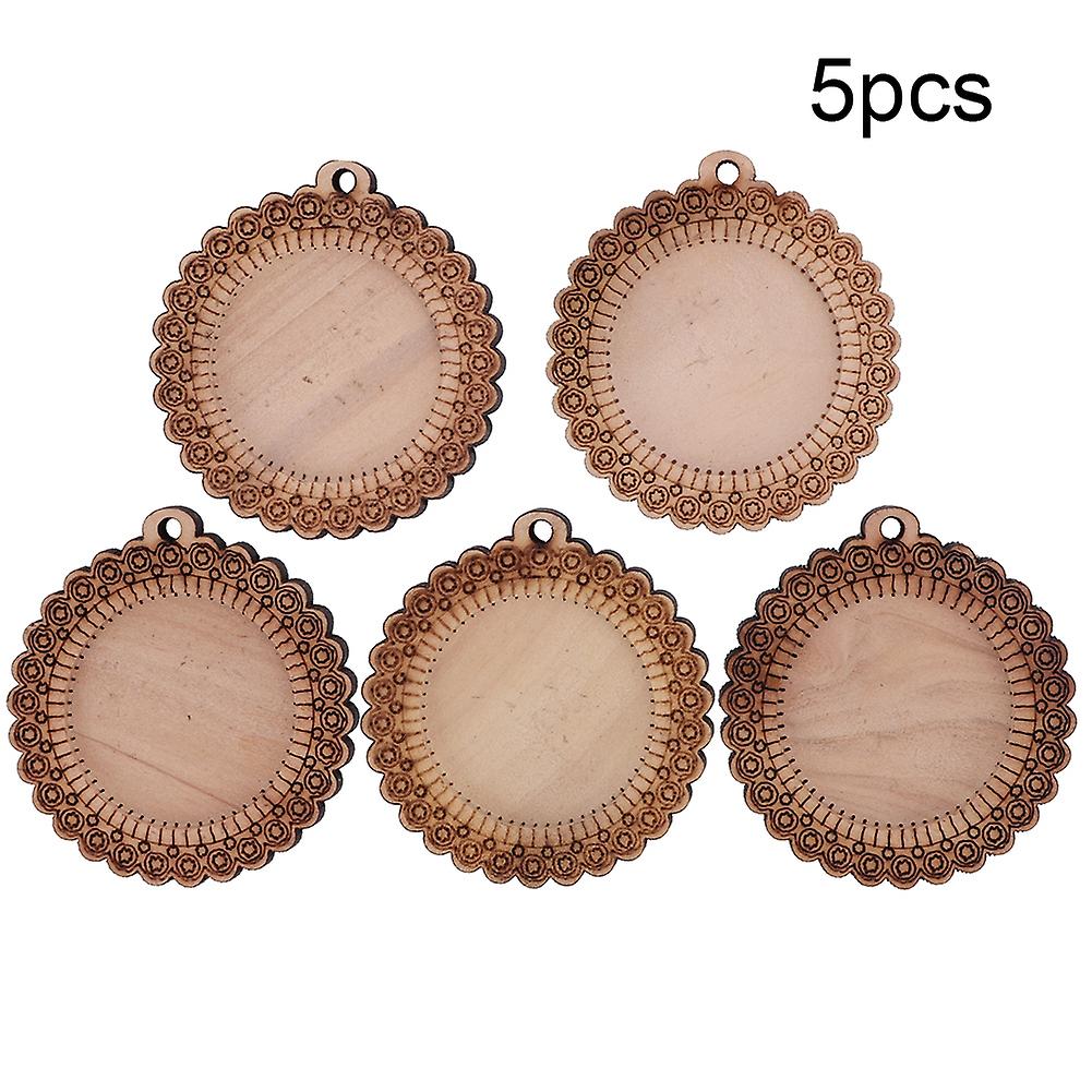 Lot de 5 pendentifs en bois vierges pour collier, plateau de base, porte-clés, cabochon rond