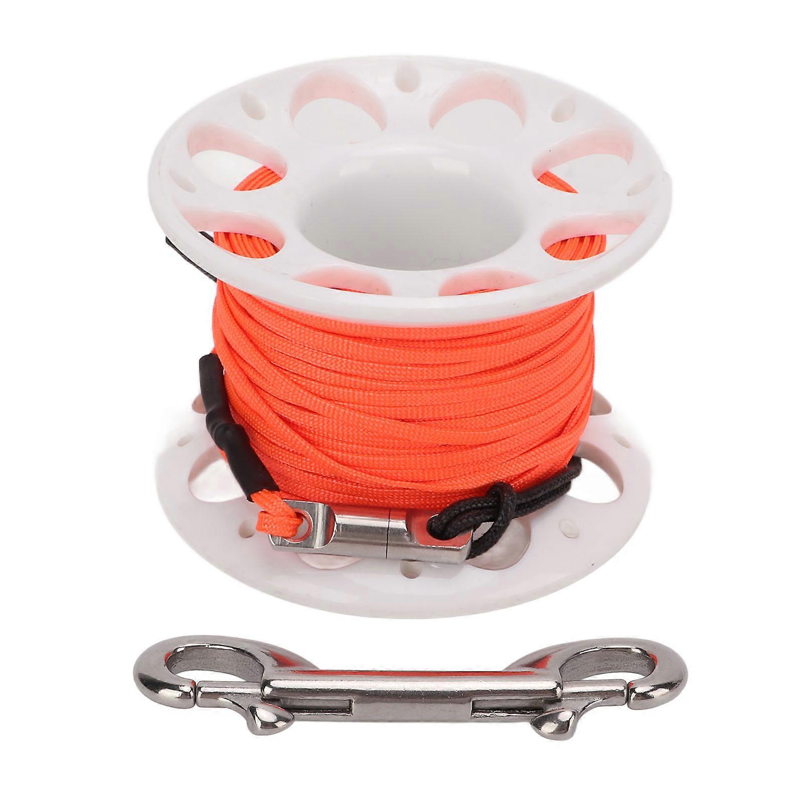 Plastic Line Spool with Double Ended Snap Hook, 15m Orange Line for Wreck Diving
