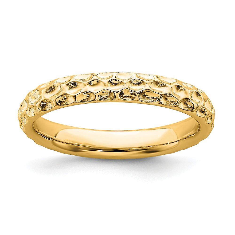 925 Sterling Silver Polished Patterned Stackable Gold Plated Ring-Stackable-Ring for Women - Ring Size: 5 to 10