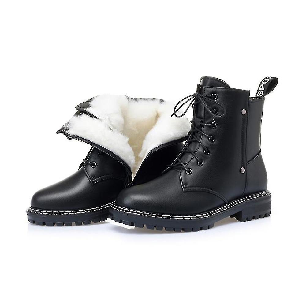 Bottes courtes en laine et cuir véritable antidérapantes pour femmes