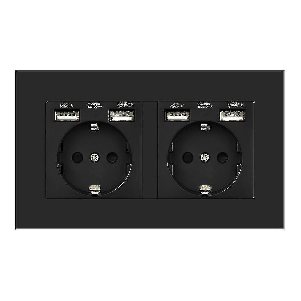 2 Gang Wall Socket Plug With Usb Outlet Strip Compatible With Pc Panel
