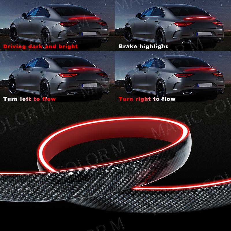 130cm 51 Inch Car Carbon Rear Spoiler Sticker Led Strip Brake Light Turn Signal Lamp Flowing Waterproof Red Dream Color