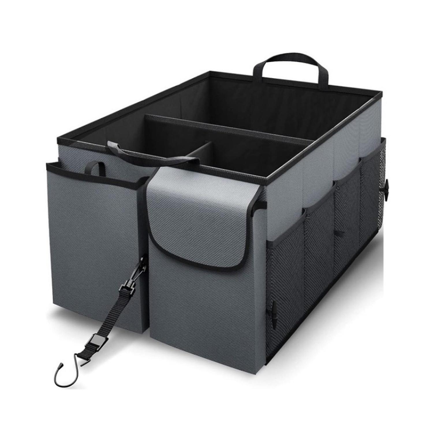 Compact black car trunk organizer with adjustable shoulder straps