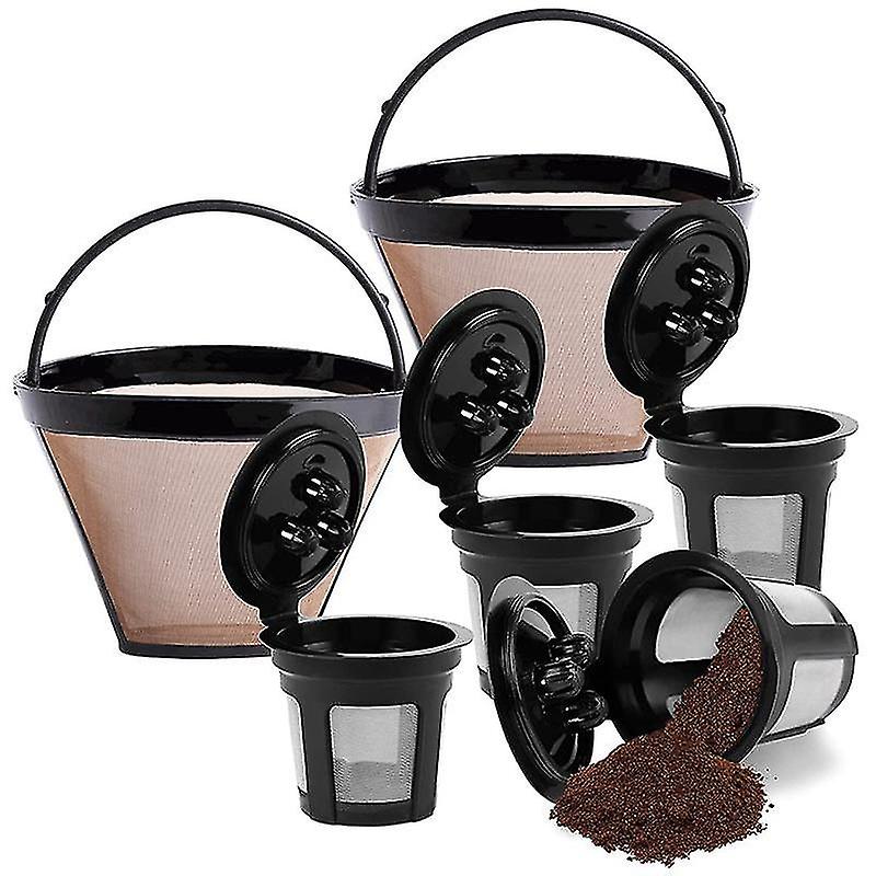 2 Pack Reusable Cone Coffee Filter & 4 Pack Reusable Coffee Pods for Dual Brew Coffee Maker, Coffee 