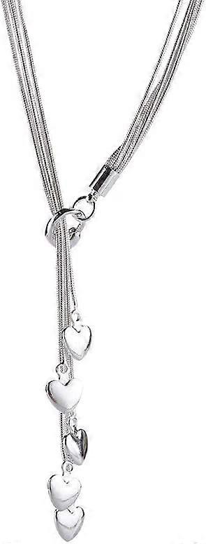 Silver Five Wire Chain Strap Five Heart Necklace