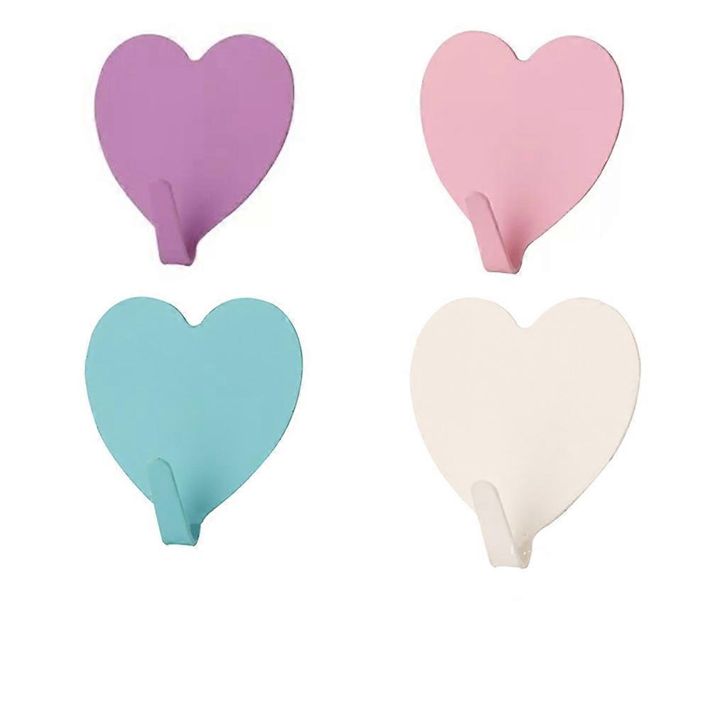 Set of 4 Pieces Stainless Steel Adhesive Hooks, Heart Shaped Bathroom Hooks